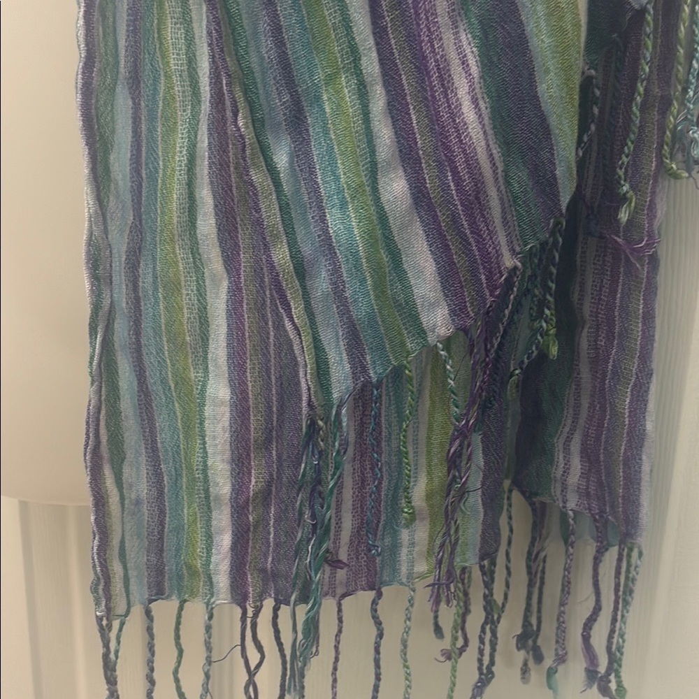❤️3 for $15!❤️ Purple and Green Striped Scarf with Fluid Design - Picture 3 of 7
